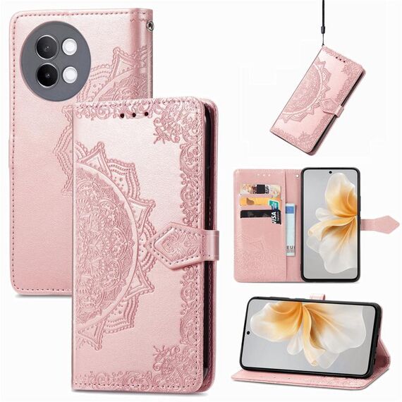 Per vivo S18 Pro Custodia per cellulare in pelle con fiore mandala in rilievo (oro rosa)