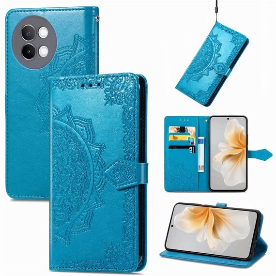 Custodia per telefono in pelle goffrata con fiori mandala per vivo S18 (blu)