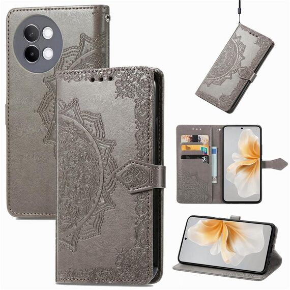 Custodia per telefono in pelle goffrata con fiori mandala per vivo S18 (grigio)