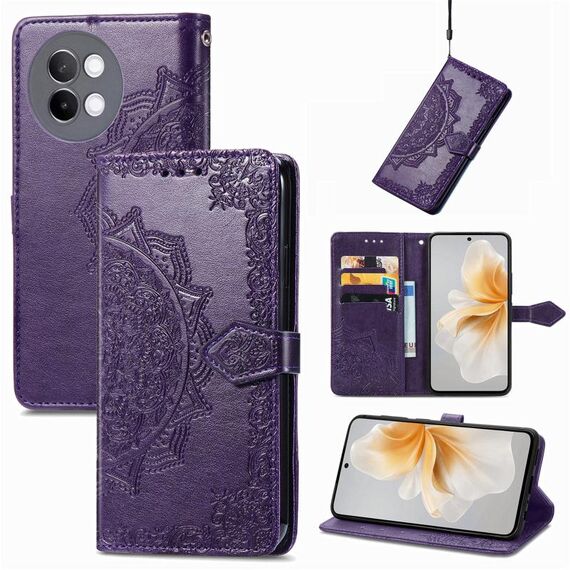 Custodia per telefono in pelle con motivo floreale in rilievo per vivo S18 (viola)