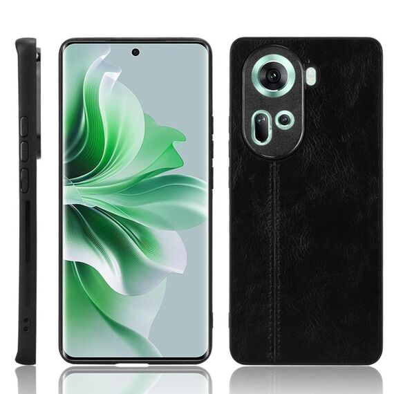 Per OPPO Reno 11 5G Global Cow Pattern Cucito Cover posteriore Custodia per telefono (Nero)