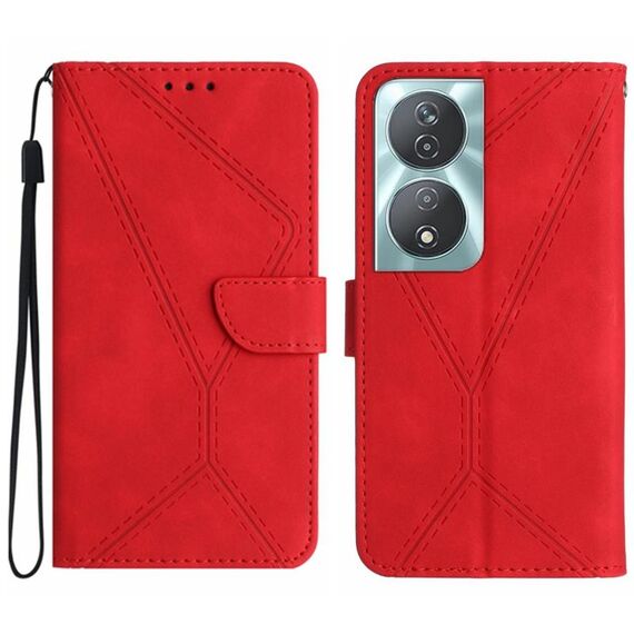 Custodia per telefono in pelle goffrata con cuciture intelligenti per Honor 90 (rossa)