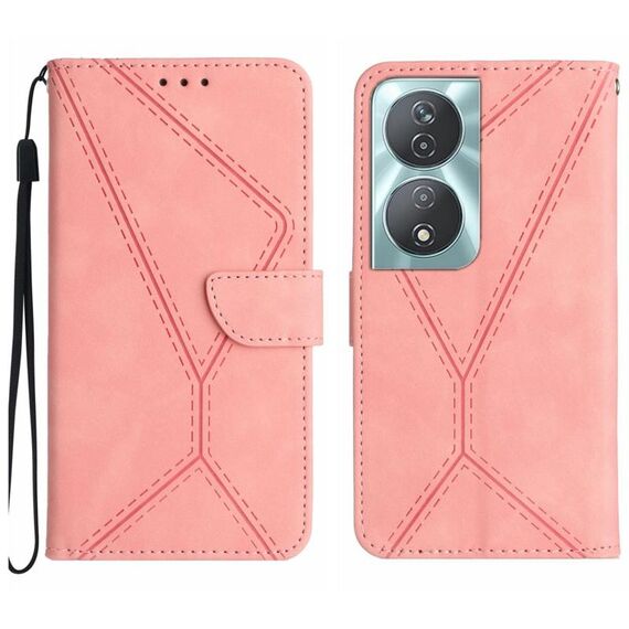 Custodia per telefono in pelle goffrata con cuciture intelligenti per Honor 90 (rosa)