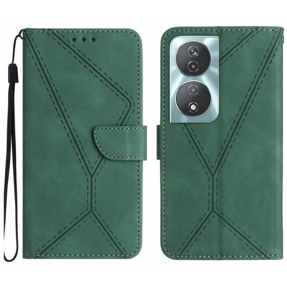 Custodia per telefono in pelle goffrata con cuciture intelligenti per Honor 90 (verde)