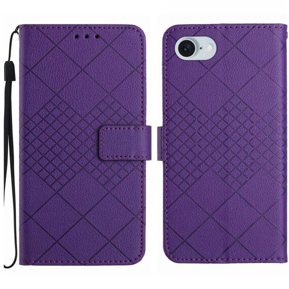 Custodia per telefono in pelle con struttura a griglia rombica per iPhone SE 2024 (viola)