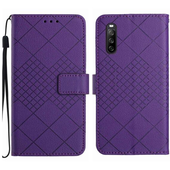 Custodia per telefono in pelle con texture a griglia rombica per Sony Xperia 10 VI (viola)