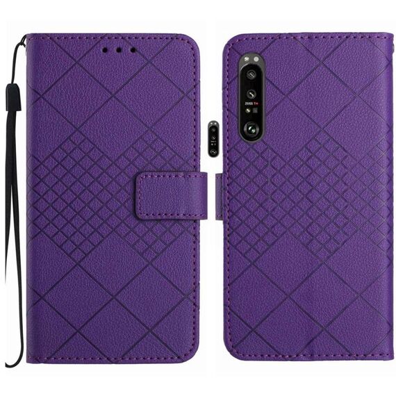 Custodia per telefono in pelle con texture a griglia rombica per Sony Xperia 1 VI (viola)