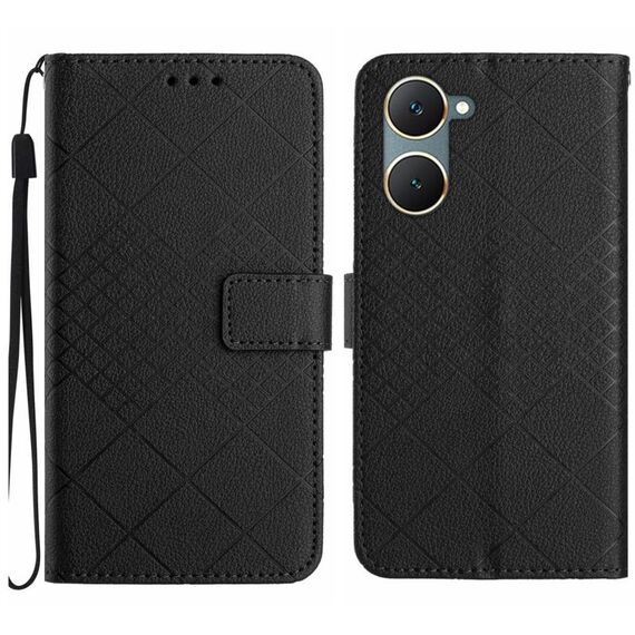 Per vivo Y03 4G Custodia in pelle con struttura a griglia rombica (nera)