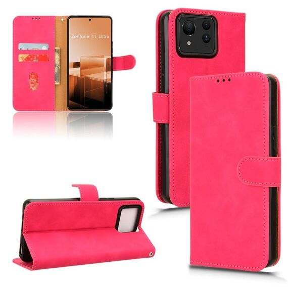 Custodia per telefono in pelle con vibrazione magnetica Ultra Skin Feel per ASUS Zenfone 11 (rosa rosso)