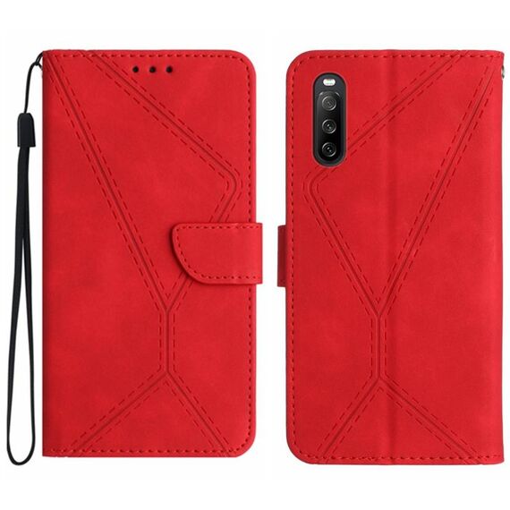 Custodia per telefono in pelle goffrata con cuciture per Sony Xperia 10 VI (rossa)