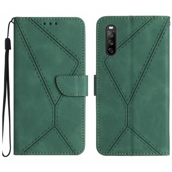 Custodia per telefono in pelle goffrata con cuciture per Sony Xperia 10 VI (verde)