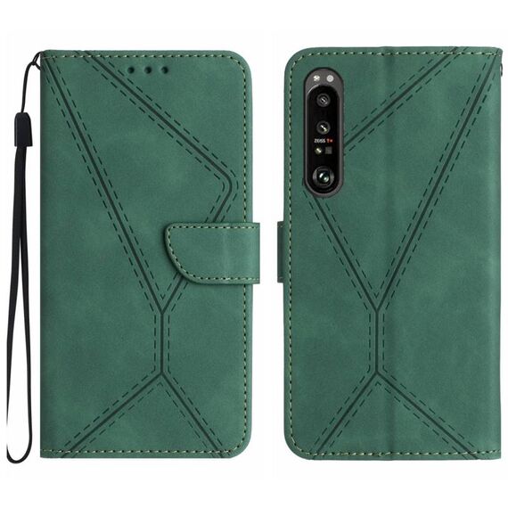 Custodia per telefono in pelle goffrata con cuciture per Sony Xperia 1 VI (verde)
