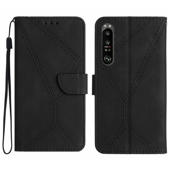 Custodia per telefono in pelle goffrata con cuciture per Sony Xperia 1 VI (nera)