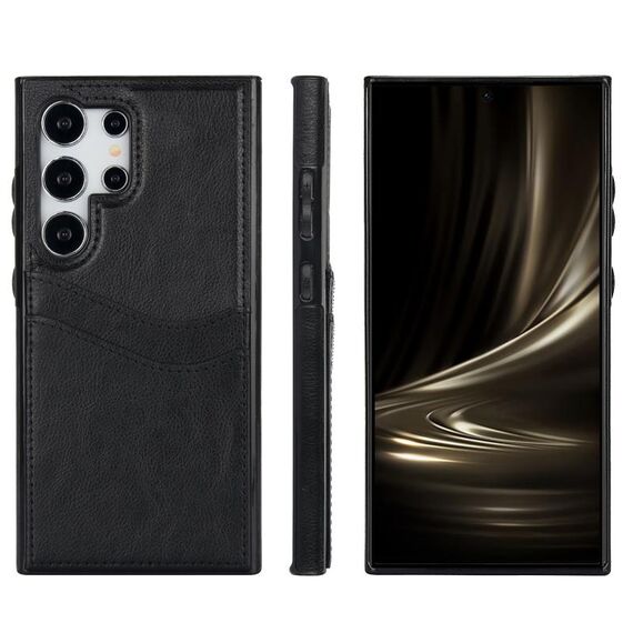 Custodia per telefono con slot per schede in pelle Litchi per Samsung Galaxy S24 Ultra 5G (nera)