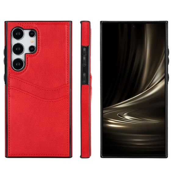 Custodia per telefono con slot per schede in pelle Litchi per Samsung Galaxy S24 Ultra 5G (rosso)