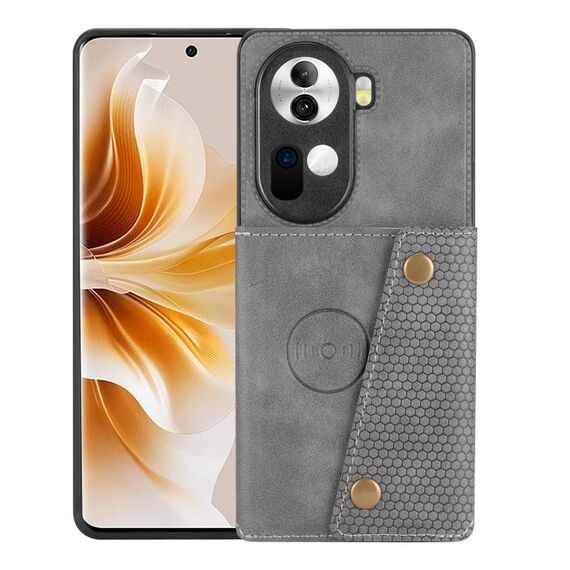 Per OPPO Reno11 5G Global Custodia per telefono magnetica con doppia fibbia per schede (grigio)