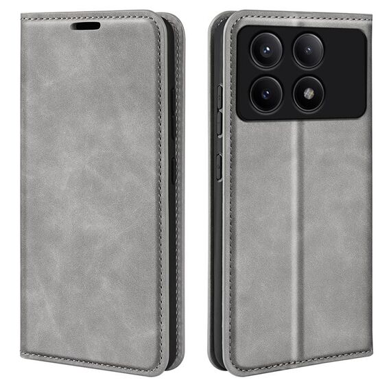 Per Xiaomi Redmi K70E Custodia per telefono in pelle con aspirazione magnetica retro-skin (grigio)