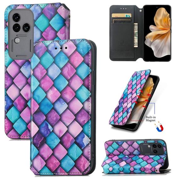 Per vivo S18 Pro CaseNeo Custodia per telefono in pelle magnetica colorata (squame viola)