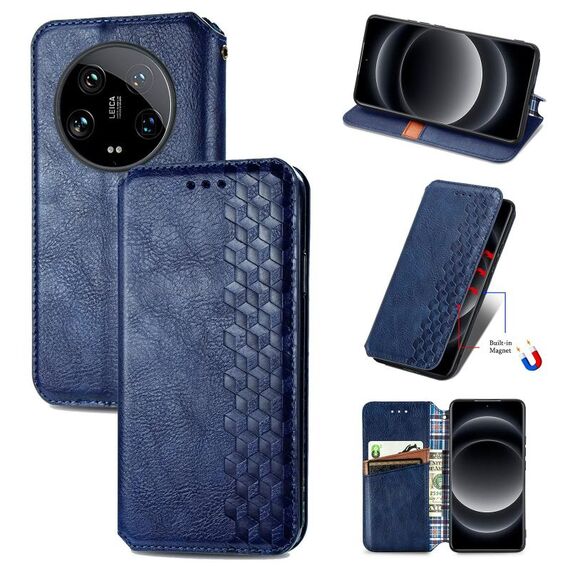 Per Xiaomi 14 Custodia per telefono in pelle magnetica pressata a griglia ultra cubica (blu)
