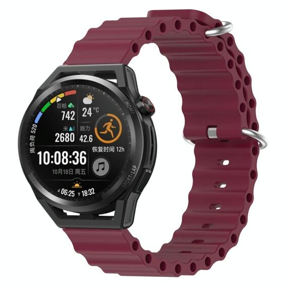 Per Huawei Watch GT Runner 22mm Cinturino in silicone a tinta unita stile oceano (rosso vino)