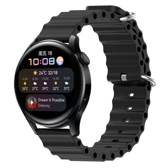 Per Huawei Watch 3 22mm Cinturino in silicone a tinta unita stile oceano (nero)