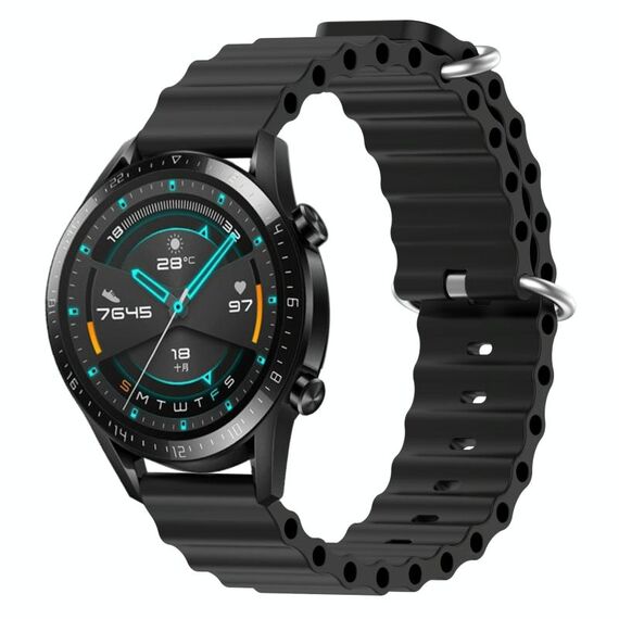 Per Huawei GT2 46mm 22mm Cinturino in silicone a tinta unita stile oceano (nero)