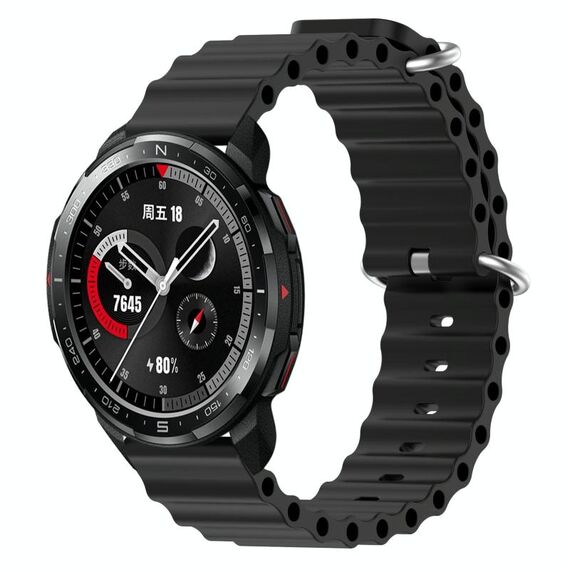 Cinturino per orologio For Honor Watch GS Pro 22 mm in silicone a tinta unita stile oceano (nero)