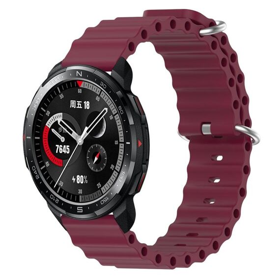 Cinturino per orologio For Honor Watch GS Pro 22 mm in silicone a tinta unita stile oceano (rosso vino)