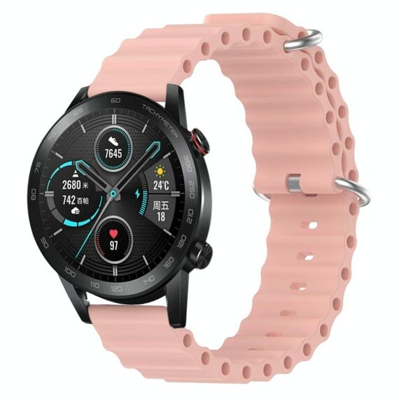 Cinturino per orologio For Honor Magic Watch 2 46 mm 22 mm stile oceano in silicone a tinta unita (rosa)