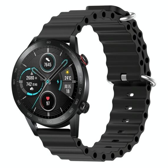 For Honor Magic Watch 2 46mm 22mm Cinturino in silicone a tinta unita stile oceano (nero)