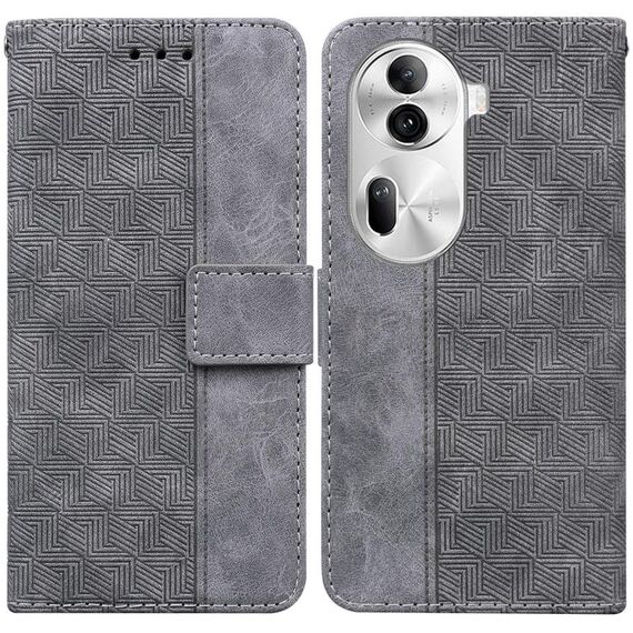 Per OPPO Reno11 Pro 5G Custodia per telefono in pelle goffrata geometrica globale (grigia)