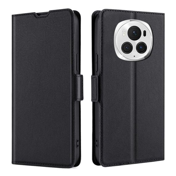 Per Honor Magic6 Pro Custodia per telefono in pelle con vibrazione orizzontale ultrasottile con fibbia laterale a tensione (nera)