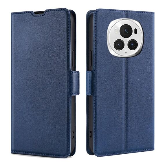 Per Honor Magic6 Pro Custodia per telefono in pelle con vibrazione orizzontale ultrasottile con fibbia laterale a tensione (blu)