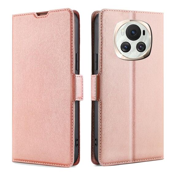 Per Honor Magic6 Custodia per telefono in pelle con vibrazione orizzontale ultrasottile con fibbia laterale a tensione (oro rosa)