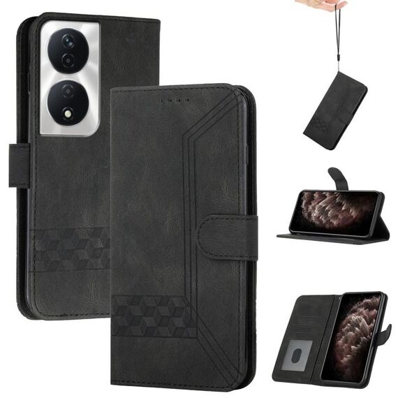Custodia per telefono in pelle Flip Cubic Skin Feel per Honor X7b (nera)