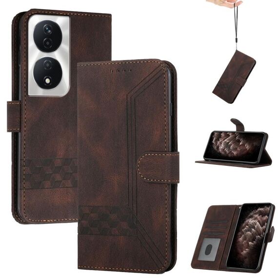 Custodia per telefono in pelle Flip Cubic Skin Feel per Honor X7b (marrone)