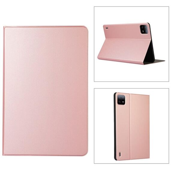 Custodia in pelle flip con texture elastica per Xiaomi Pad 6S Pro (oro rosa)