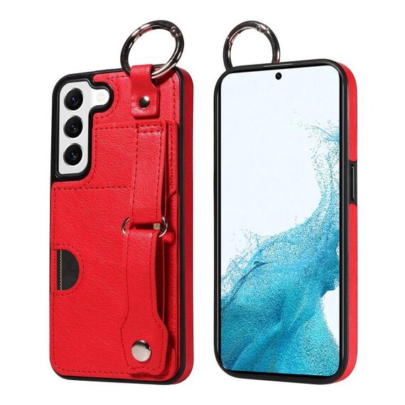 Per Samsung Galaxy S22 5G Custodia per telefono con anello per slot per schede da polso con texture in vitello (rosso)