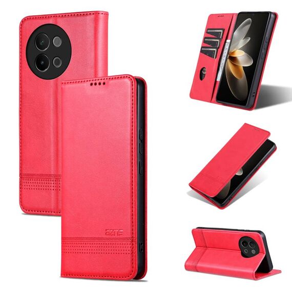 Custodia per telefono in pelle magnetica con texture di vitello AZNS per vivo S18e (rossa)