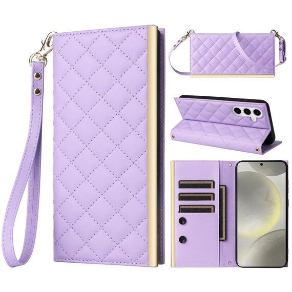 Custodia per telefono in pelle con ventosa rombica a tracolla per Samsung Galaxy S24+ 5G (viola)