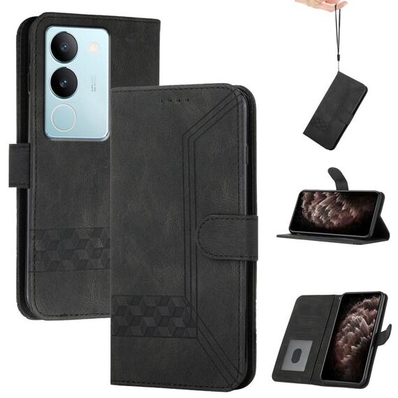 Per vivo V29 5G Global/V29 Pro Cubic Skin Feel Custodia in pelle con vibrazione (Nero)