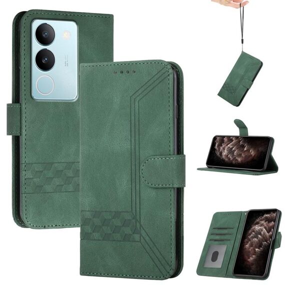 Custodia per telefono in pelle con vibrazione cubica Skin Feel per vivo V29 5G Global/V29 Pro (verde)