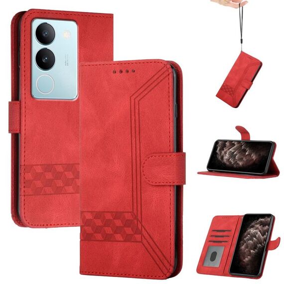 Per vivo V29 5G Global/V29 Pro Cubic Skin Feel Custodia in pelle con vibrazione (Rosso)