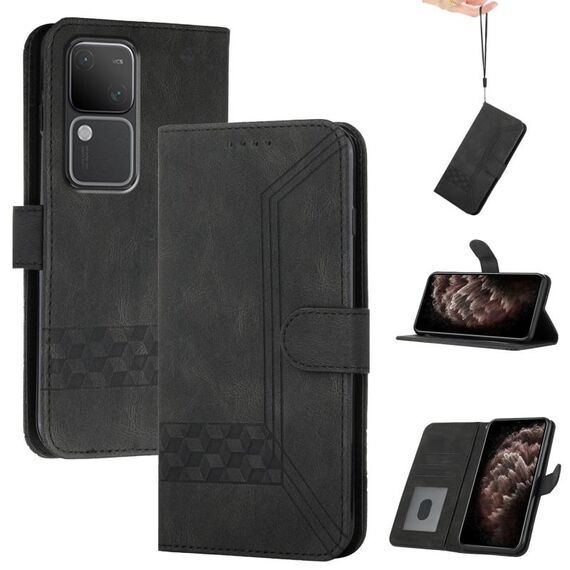 Per vivo V30 5G Global/V30 Pro 5G Global Cubic Skin Feel Custodia in pelle con vibrazione (Nero)