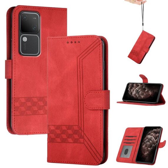 Per vivo V30 5G Global/V30 Pro 5G Global Cubic Skin Feel Custodia in pelle con vibrazione (Rosso)