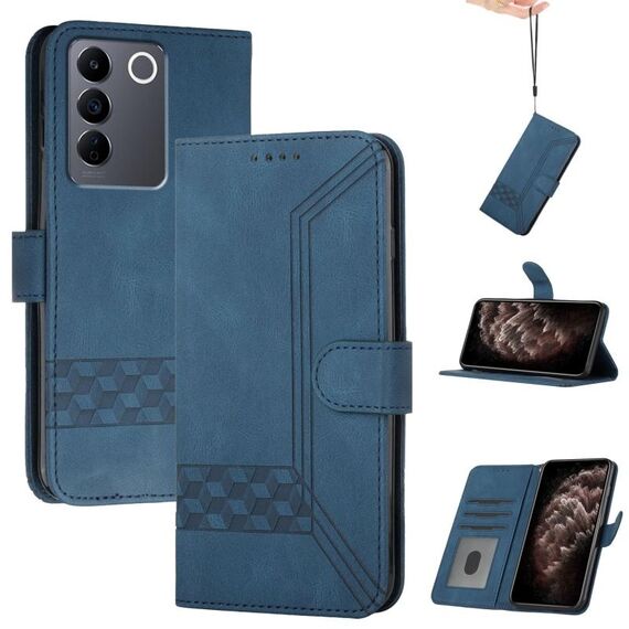 Per vivo V27 5G Global/V27 Pro 5G Global Cubic Skin Feel Custodia in pelle con vibrazione (Blu)
