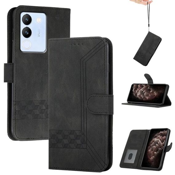 Per vivo V29e 5G Global/Y200 5G Global Cubic Skin Feel Custodia in pelle con vibrazione (Nero)