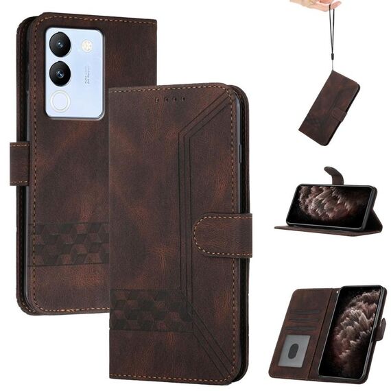 Per vivo V29e 5G Global/Y200 5G Global Cubic Skin Feel Custodia in pelle con vibrazione (marrone)