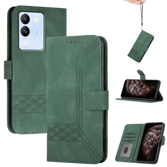 Per vivo V30 Lite 5G Global Cubic Skin Feel Custodia in pelle flip per telefono (verde)