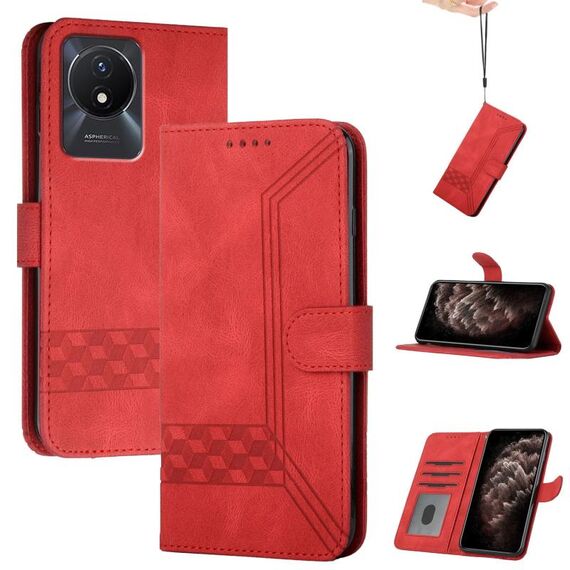 Per vivo Y02A 4G/Y02 4G/Y11 2023/Y02t Custodia per telefono in pelle con vibrazione cubica al tatto(Rosso)